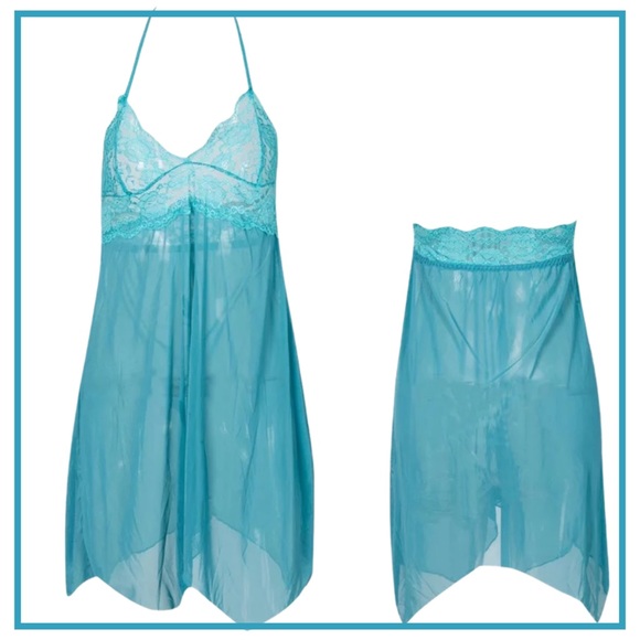 Blue Sheer & Lace Babydoll w/ G String NWT - Picture 5 of 5